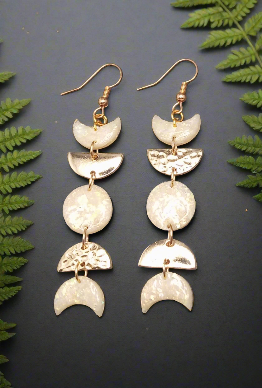 Opalescence Earrings-Gold Moon Phases