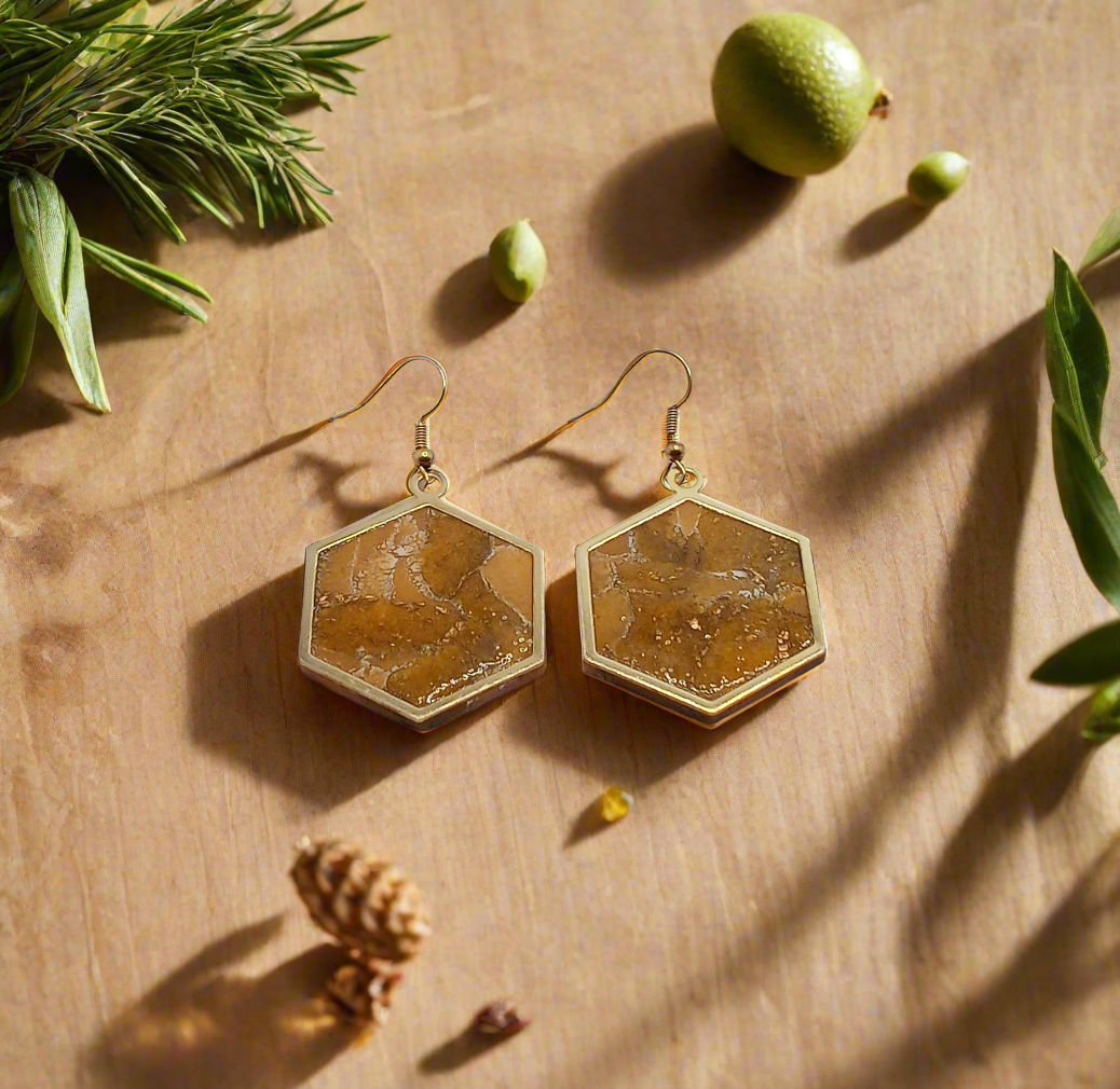 Amber & Honey Earrings-Honeycomb