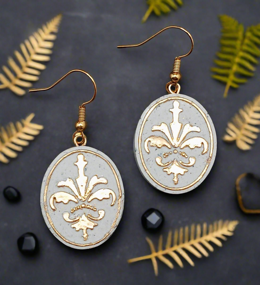 Gilded Stone Earrings-Gold Baroque Crest