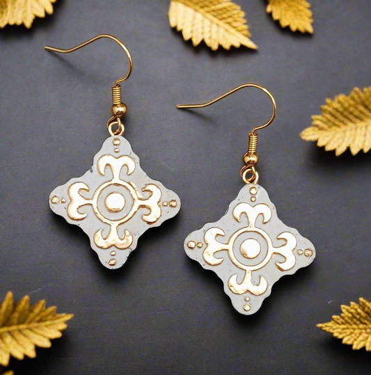 Gilded Stone Earrings-Gold Cross Charm