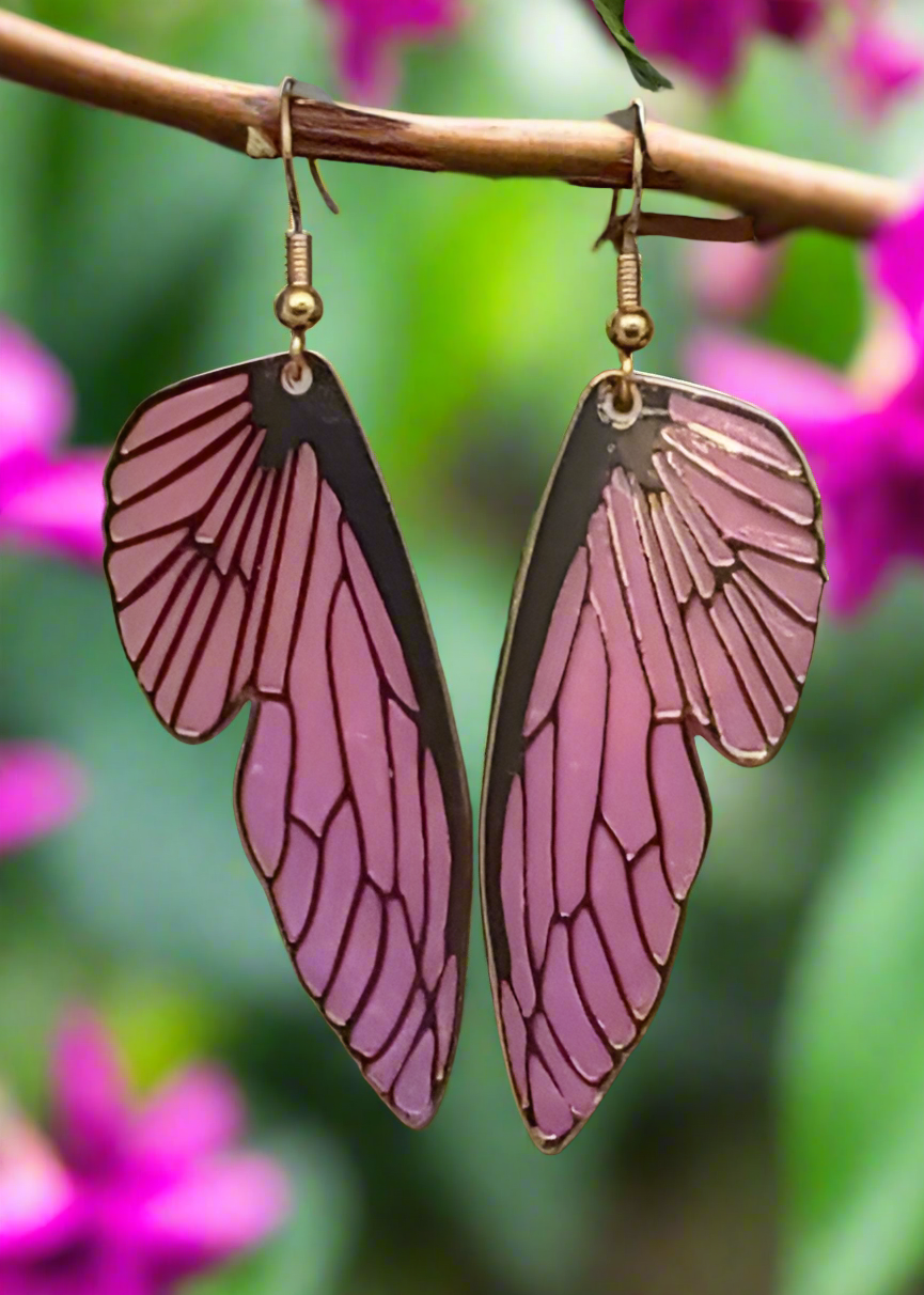 Fairy Wings Earrings-Gold & Purple