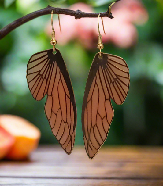 Fairy Wings Earrings-Gold & Peach