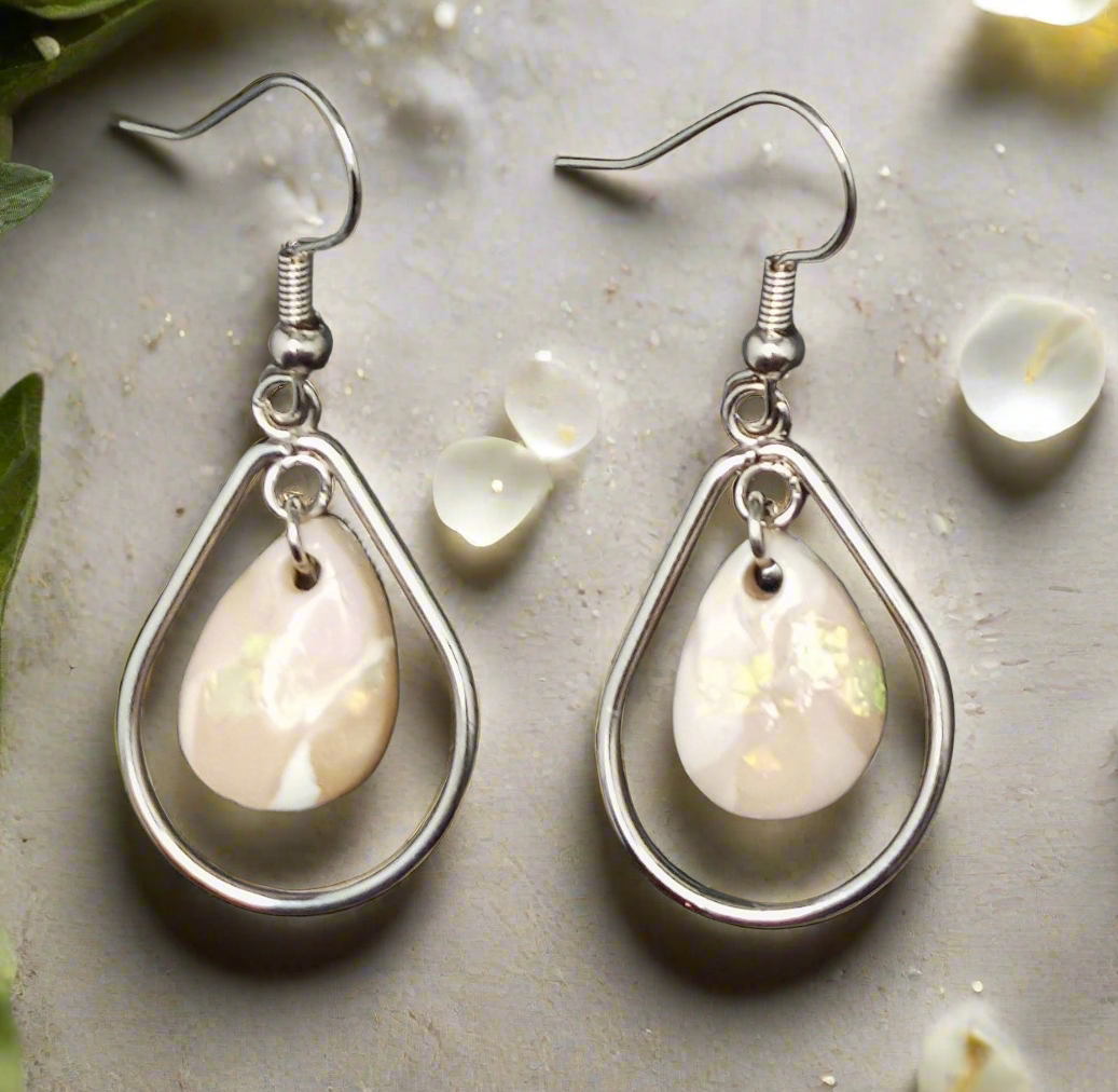 Opalescence Earrings-Silver Teardrop